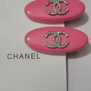 CHANEL PINK HAIR CLIPS BARRETTE LOGO NWT